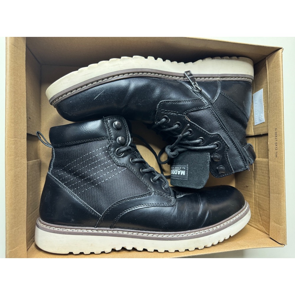 Madden by Steve Madden Mens Black Lace Up Side Zip Combat Boots Size 10.5